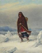 Cornelius Krieghoff Indian Woman in a Winter Landscape oil painting